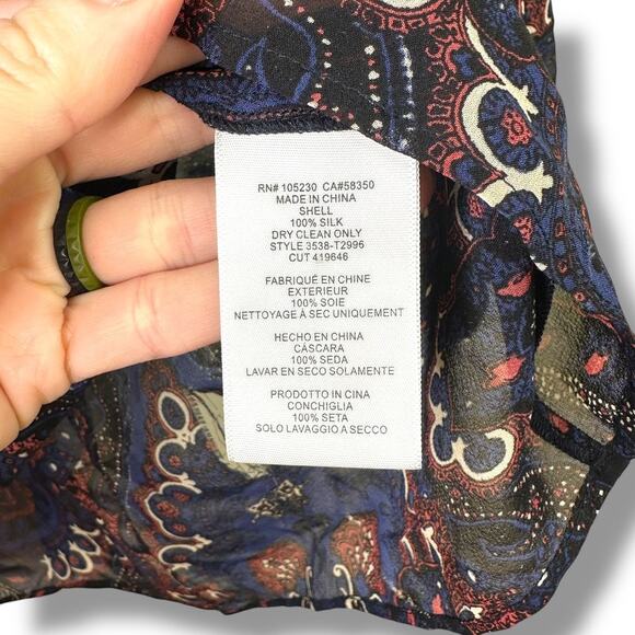 JOIE NWOT Vandrea Deep Sapphire Paisley Print Sheet Crepe Georgette Blouse XXS - Picture 7 of 7